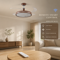 Ventilateur de plafond rétractable de 42 pouces avec lumière LED et télécommande, moteur DC moderne