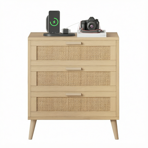 Golden Wood Modern <b>Bedside</b> <b>Table</b> with 3 Drawers <b>LED</b> Lighting-Large Storage Night Stand for Bedroom Apartment Living Room & Hotel - Product Image 1