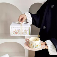 Ensemble tasse et soucoupe en céramique à motif floral jaune, isolation thermique, idéal pour les couples et les fêtes de filles