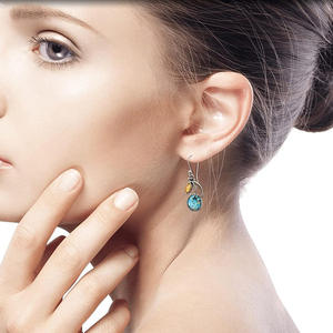 Orecchini pendenti bohémien in argento 925 con turchese e citrino incastonati a castone, design geometrico per donna, da indossare tutti i giorni - Product Image 5