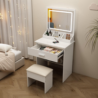 Ensemble de commode de maquillage avec lampe à diode lumineuse et meuble de chambre à coucher avec miroir vanité avec tiroir pour un rangement pratique