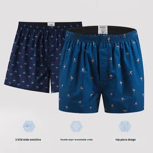 Nouveau Caleçon Boxer Homme en Coton Tissé Imprimé, Séchage Rapide, Respirant, Taille Mi-Haute, Coupe Ample, Grande Taille, Motif Flèche Tendance, Pour la Maison - Product Image 2