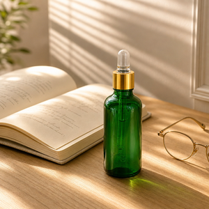 Hot Selling 15ml 30ml 1oz Empty Dark Green <b>Glass</b> Cosmetic Serum Pipette <b>Dropper</b> <b>Bottle</b> with Golden Collar - Product Image 4