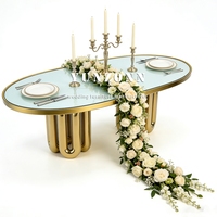 Tables ovales en verre de luxe, design moderne, en acier inoxydable doré, pour événements de mariage