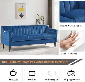 Ahşap Ayaklı Lüks Kadife Üç Kişilik Çekyat, Modern Retro Tasarım, Oturma Odası ve Alışveriş Merkezi Kullanımı İçin - Product Image 4