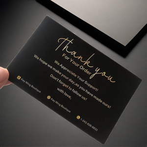 นามบัตรสีดำแบบกำหนดเองพร้อมพิมพ์สกรีนบนกระดาษอาร์ต ปั๊มฟอยล์สีเงิน โลโก้ บัตรขอบคุณสำหรับร้านค้าออนไลน์ - Product Image 2