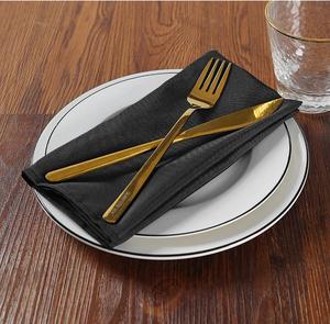 Đen <span class=keywords><strong>Spun</strong></span> <span class=keywords><strong>Polyester</strong></span> Khăn ăn 20''20'' nhà hàng nhà bếp sự kiện đám cưới dệt bảng Linen ăn tối Khăn ăn có thể giặt vải khăn ăn - Product Image 5