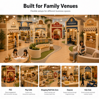 Equipo de juegos infantiles para interiores, modular, verde, tipo aldea, con diseño de tienda y jardín, conforme a la normativa ASTM, listo para operadores FEC