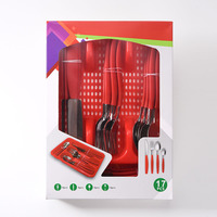Ensemble de couverts sud-américains modernes 25 pièces, manche en plastique, acier inoxydable transfrontalier, cuillère à dessert, couteau à steak