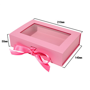 Boîte cadeau rose personnalisée avec fenêtre transparente et ruban, boîte d'emballage rigide magnétique pour cosmétiques et cadeaux - Product Image 6
