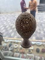 Sculpture ronde en bois sculpté à la main avec motif de feuillage, décoration de table, style traditionnel, pièce d'art pour salon