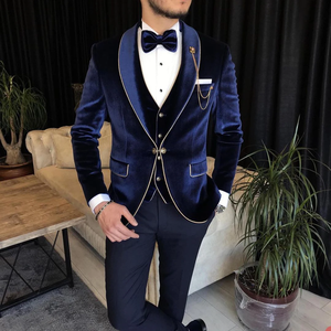 メンズスーツオーダーメイド <span class=keywords><strong>3</strong></span> ピースベルベットブレザーベストパンツ 1 ボタン結婚式新郎ビジネスワークウェアカジュアルプロムスーツ - Product Image 3