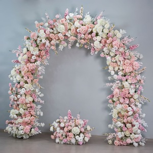 Arche de fleurs personnalisée en roses artificielles rose clair luxueuses pour la décoration de réception de mariage, fourniture directe d'usine - Product Image 5