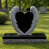 Monument funéraire en granit noir en forme de cœur avec ailes d'ange, style européen traditionnel