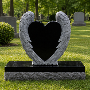 Heart Shape Angel Wings Headstone Black Granite Base Cemetery Monument European Style Traditional Design - Product Image 6