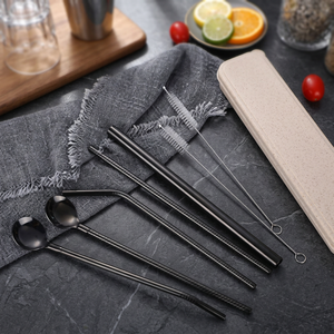 Minimalist Metal <b>Drinking</b> <b>Straws</b> 4-Pack Reusable Bar Accessories Black - Product Image 2