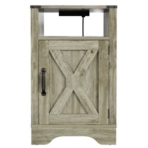 Farmhouse Nightstand Side <b>Table</b> Wooden Rustic End <b>Table</b> <b>Tall</b> Bedside With Electrical Outlets Charging Station Light - Product Image 2