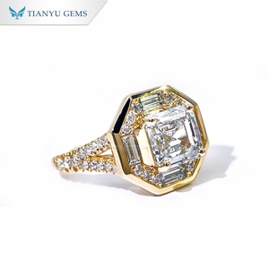 TIANYU GEMS แหวนแต่งงานผู้ชายทองคำ 14K สีเหลือง ประดับเพชรทรง Asche ขนาด 7*7 กะรัต - Product Image 2