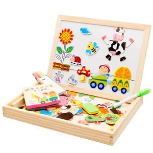 Set Educativo per Bambini con Oltre <span class=keywords><strong>100</strong></span> Pezzi: <span class=keywords><strong>Puzzle</strong></span> Multifunzione in Legno e Lavagna Cancellabile a Doppia Faccia con Tema Animali della Fattoria - Product Image 1