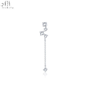 Boucles d'oreilles clous asymétriques à pampilles de qualité exceptionnelle en or blanc massif 18 carats avec diamants naturels véritables, vente en gros - Product Image 2