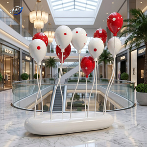 Sculpture Moderne en Fibre de Verre en Forme de Ballon, Installation Artistique Abstraite en Résine, Décoration Rouge et Blanche pour Jardin, Mariage, Fête - Product Image 4