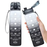 Bouteilles d'eau de sport Tritan 1000 ml, Bouteille d'eau motivante 32 oz avec marqueur de temps, Gourde de sport en plastique avec paille pour le fitness