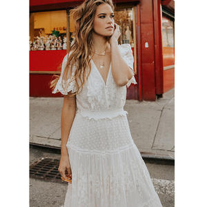 Vestido de mujer blanco de algodón con encaje, sin mangas, largo, con aberturas, elegante para fiesta de verano, falda de noche para mujer - Product Image 3