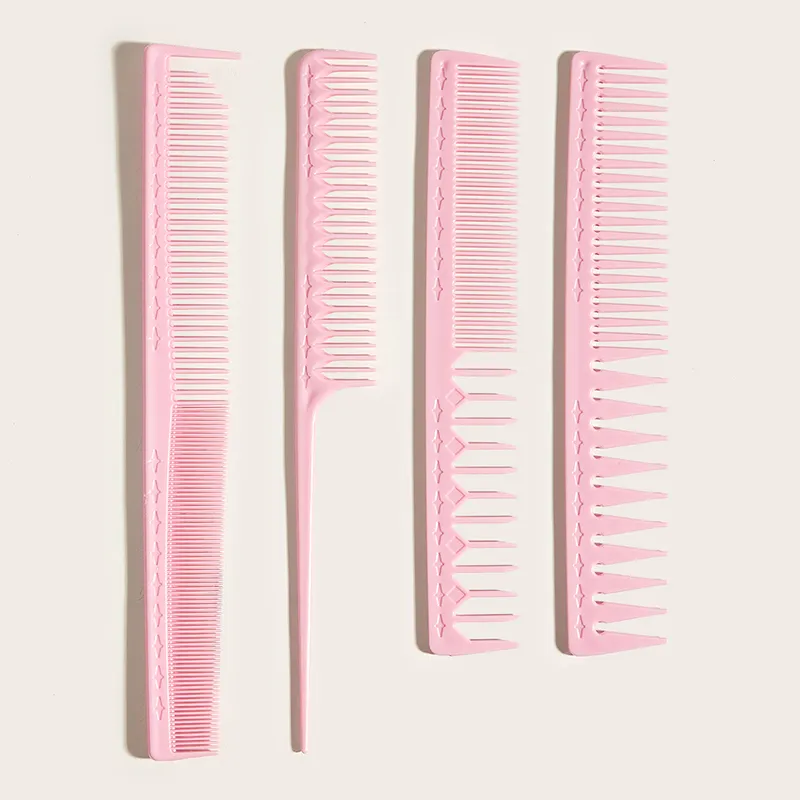 Sisir pemotong rambut pink kustom profesional Set sisir Anti statis serat karbon sisir penata rambut Salon tukang cukur