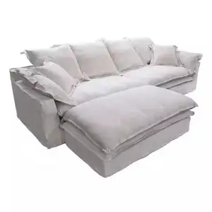 New Design Big Cloud Living Room Furniture Cushion Feather Filler White L Shape Modular Sofa