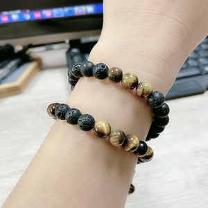 Pulsera de cuentas de la suerte para hombre, brazalete ajustable de 8mm, Ojo de Tigre, <span class=keywords><strong>Lava</strong></span>, piedra Rock, para aliviar la ansiedad, hecho a mano, 2 uds. - Product Image 5