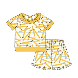 GSSO3524 Conjunto de Verano Personalizado para Niña Pequeña con Estampado de Flores Rojas, Ropa Infantil al por Mayor, Conjunto de Regreso a Clases de Manga Corta para Niña - Product Image 4