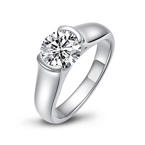 Anillos de Moissanita con Corte Redondo Simple de 1ct, Color D, VVS1, Anillos Solitarios de Diamantes, Cobre Chapado en Oro de 14K, Joyería para Mujer con Certificado GRA - Product Image 1