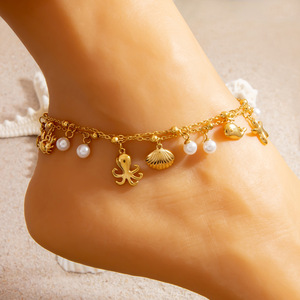 Stainless Steel Anklet Ocean Theme Crab <b>Shell</b> Pendant 18K Gold Plated Women's Jewelry Bohemian Style Foot <b>Ornament</b> - Product Image 3