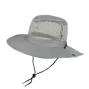 메쉬 통기성 접이식 버킷 모자 단색 넓은 챙 자외선 차단 태양 모자 여름 야외 낚시 버킷 모자