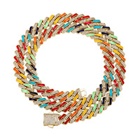 2NK21090011 Collier de chaînes de mode pour femmes européennes américaines en laiton plaqué or 14 carats Chaîne cubaine en émail coloré à double rangée de 10mm