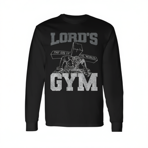 Camiseta de manga larga Lords Gym con diseño de Jesús, el pecado del mundo, color negro - Product Image 2