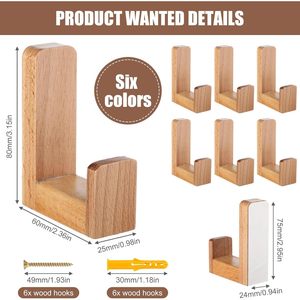 Wall Mounted <b>Wooden</b> <b>Coat</b> <b>Hooks</b> Natural Color Rectangle Shape For Entryway Or Behind Door Use Clothing Organizer - Product Image 2