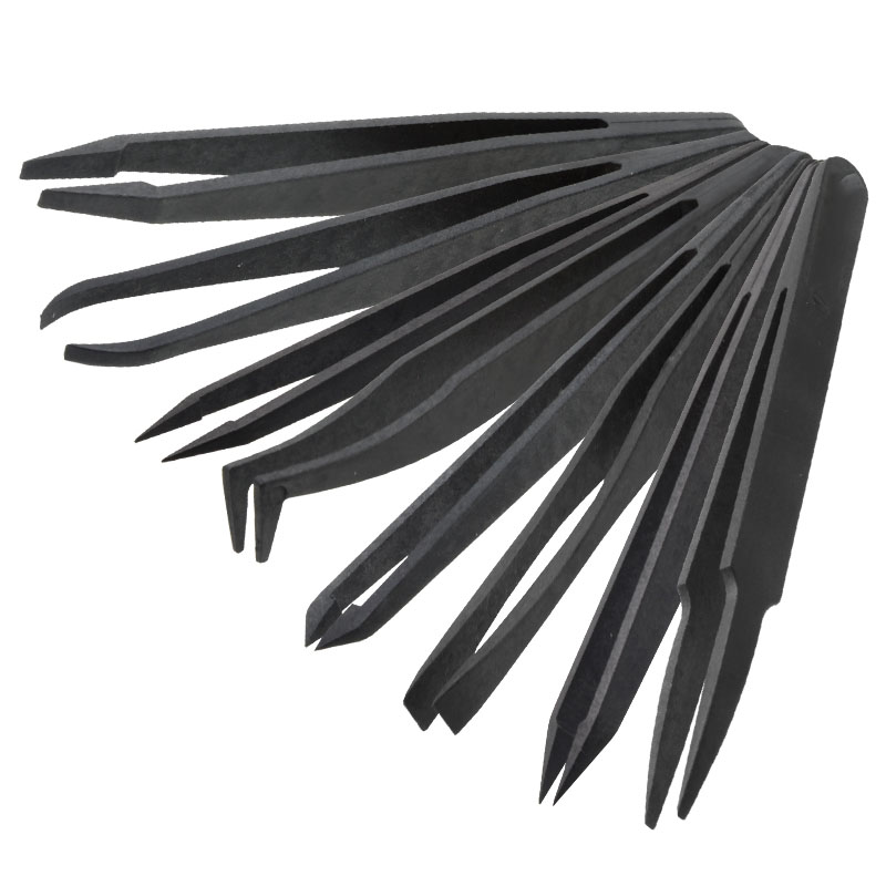 AllプラスチックピンセットIndustrial Cleanroom Black Conductive Plastic ESD Anti-Static Tweezers