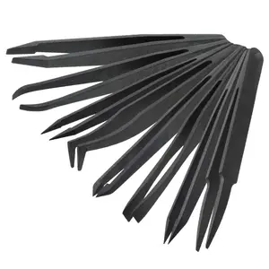 Atacado pinças eletrônica plana-Pinça plástica preta condutora esd, pinças anti-estáticas para sala de limpeza industrial