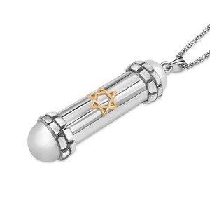 Nueva Idea judía Sart collar 316l Acero inoxidable Pvd 18K chapado en oro joyería judía <span class=keywords><strong>Mezuzah</strong></span> medallón abierto dos tonos - Product Image 4