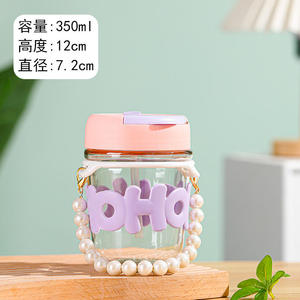 Borraccia in vetro portatile con doppio beccuccio, isolamento termico, design a fumetti, simpatica, con cannuccia, braccialetto di perle e lettere, ideale come regalo - Product Image 4