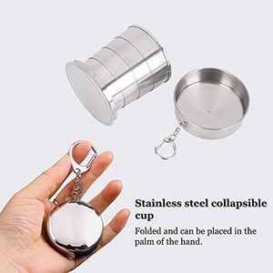 Gobelet d'eau pliable télescopique portable en acier inoxydable personnalisé avec logo, pas cher, avec porte-clés - Product Image 5