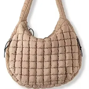 Fashion Large Quilted Puffer Tote Bag For Women Soft Puffy Crossbody Hobo Handbag Stylish Lady Carryall Pouch