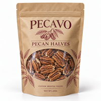 Sachets Doypack Personnalisés Imprimés Directement de l'Usine avec Fenêtre Transparente et Fermeture Éclair pour Demi-Noix de Pécan de 250g, Sacs d'Emballage Style Kraft