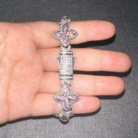 Bracelet chaîne cubaine Hip-hop Unlimited à quatre trèfles et 8 caractères, en alliage plaqué or rose avec strass en cristal