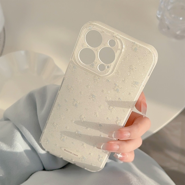Small Floral Pattern Glitter Clear TPU Case for Apple for iPhone 16 15 Pro Max 14-Full Coverage Soft Mobile Phone Cover Grip