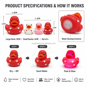 Lindo juguete de baño de pato con luz LED intermitente en forma de corazón de San Valentín, patito flotante con luces en estilos de pirata, alpaca y unicornio para bebés y niños en la <span class=keywords><strong>bañera</strong></span>. - Product Image 2