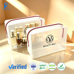 Pochette d'emballage cosmétique personnalisée en PVC transparent avec fermeture éclair, sac promotionnel pour marque de beauté, sac de toilette étanche, sacs de maquillage de voyage en EVA - Product Image 1