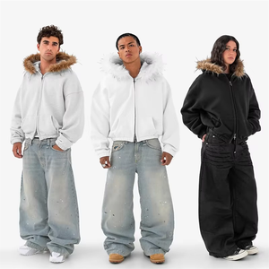 <span class=keywords><strong>Felpa</strong></span> Personalizzata con <span class=keywords><strong>Cappuccio</strong></span> e Zip in Pelliccia 100% Cotone 410/350gsm Invernale Oversize Casual Lunga Tinta Unita da Produttori per Marchi di Abbigliamento - Product Image 3