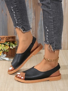 Sandales plates d'été pour femmes en cuir grainé avec bride arrière, bout fendu, design avant fermé, semelle antidérapante, chaussures de vacances d'extérieur - Product Image 4